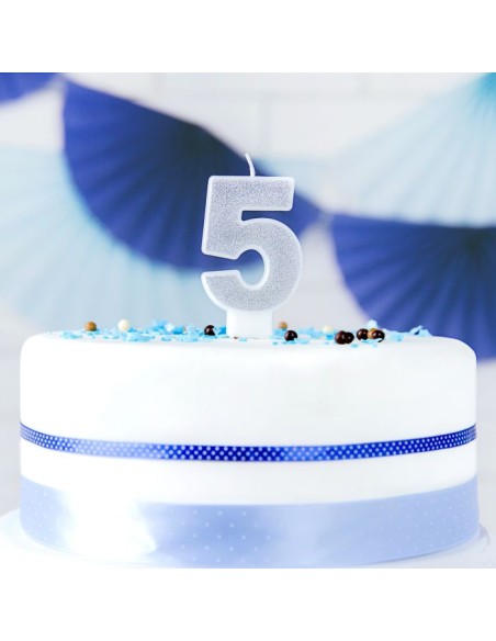 PartyDeco Kaars Nummer 5 - Zilver