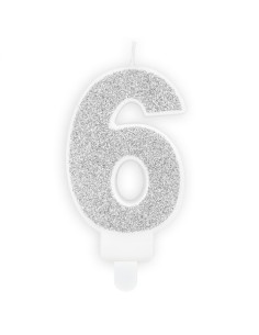 PartyDeco Kaars Nummer 6 - Zilver