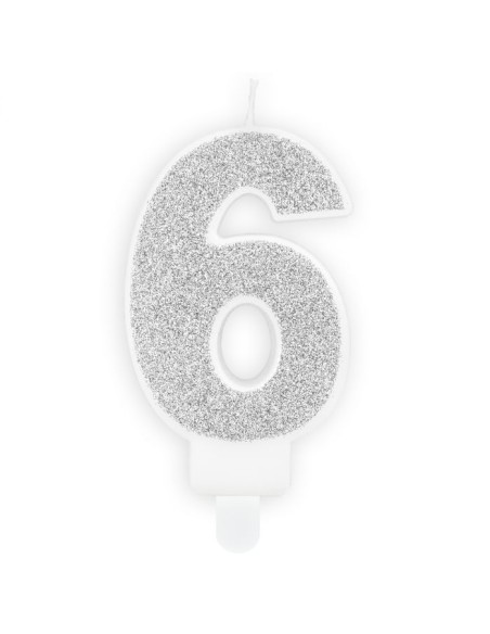 PartyDeco Kaars Nummer 6 - Zilver