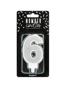 PartyDeco Kaars Nummer 6 - Zilver 2