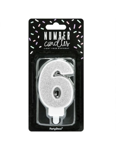 PartyDeco Kaars Nummer 6 - Zilver