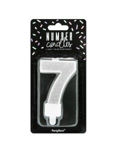 PartyDeco Kaars Nummer 7 - Zilver 2