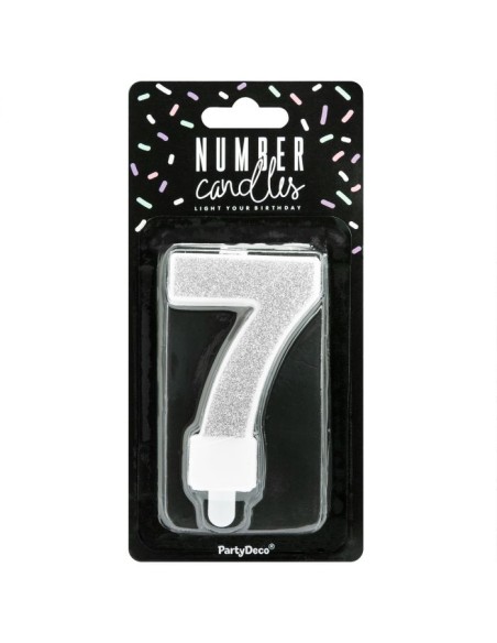 PartyDeco Kaars Nummer 7 - Zilver