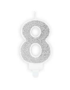 PartyDeco Kaars Nummer 8 - Zilver