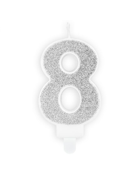 PartyDeco Kaars Nummer 8 - Zilver