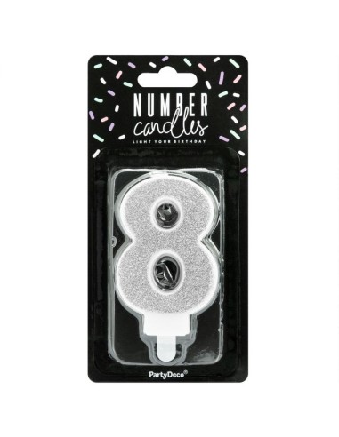 PartyDeco Kaars Nummer 8 - Zilver