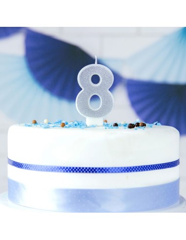 PartyDeco Kaars Nummer 8 - Zilver