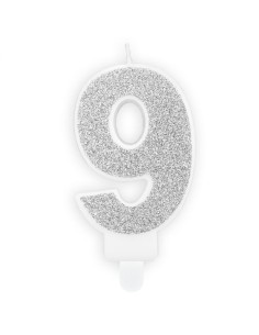 PartyDeco Kaars Nummer 9 - Zilver