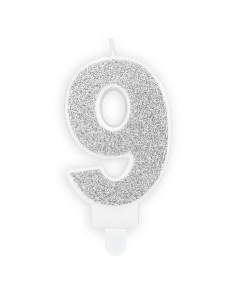 PartyDeco Kaars Nummer 9 - Zilver