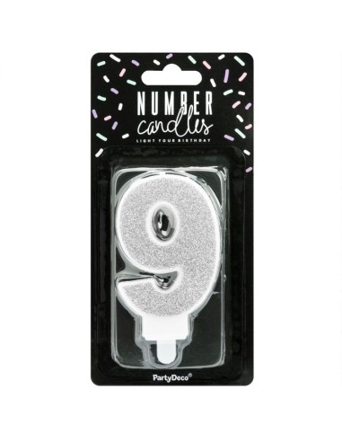 PartyDeco Kaars Nummer 9 - Zilver