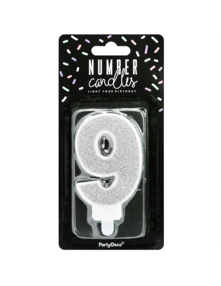 PartyDeco Kaars Nummer 9 - Zilver