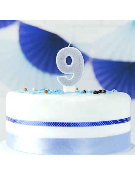 PartyDeco Kaars Nummer 9 - Zilver