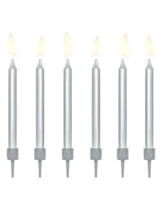 PartyDeco Verjaardag Kaarsen Zilver 6cm -6st-