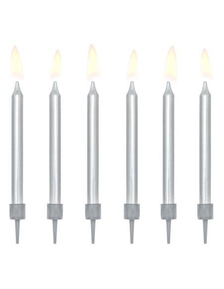 PartyDeco Verjaardag Kaarsen Zilver 6cm -6st-