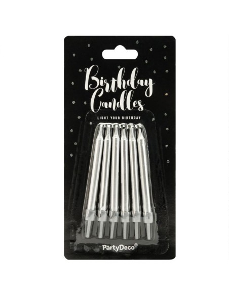 PartyDeco Verjaardag Kaarsen Zilver 6cm -6st-