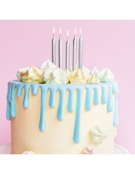 PartyDeco Verjaardag Kaarsen Zilver 6cm -6st-