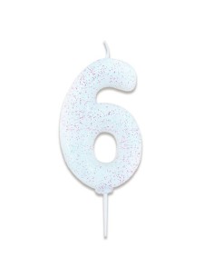 Glitter Kaars Wit Nummer 6 //