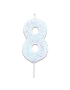 Glitter Kaars Wit Nummer 8 //
