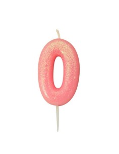 Glitter Kaars Roze Nummer 0 -oud model- //
