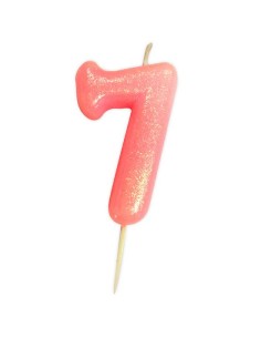 Glitter Kaars Roze Nummer 7 -oud model- //