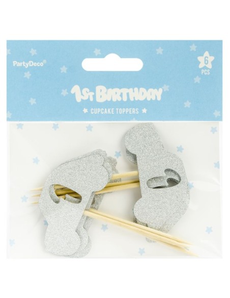 PartyDeco Cupcake Toppers 1st Birthday Auto -6st- //