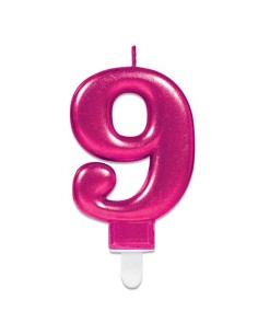 Metallic Glitter Kaars Fel Roze Nummer 9 //