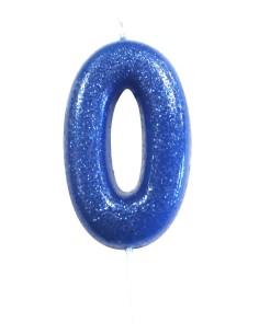 Glitter Kaars Blauw Nummer  0 -oud model- //