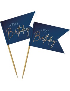 Cupcake Toppers Vlag Elegant Blauw -36st-
