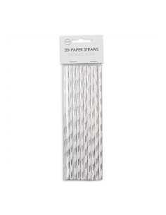 Rietjes Metallic Zilver Gestreept -20st- //