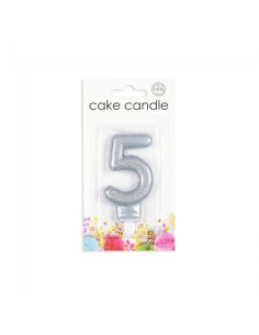 Glitter Kaars Zilver Nummer 5 // 2