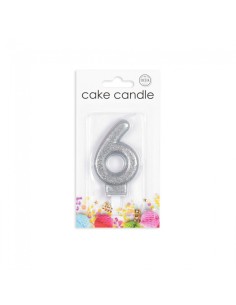 Glitter Kaars Zilver Nummer 6 // 2