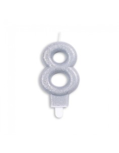 Glitter Kaars Zilver Nummer 8 //