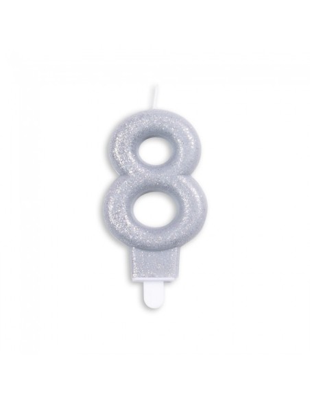 Glitter Kaars Zilver Nummer 8 //