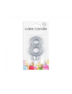 Glitter Kaars Zilver Nummer 8 // 2