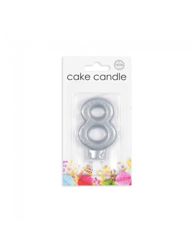 Glitter Kaars Zilver Nummer 8 //