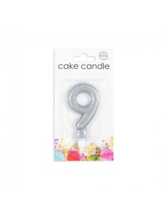 Glitter Kaars Zilver Nummer 9 // 2