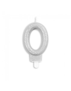 Glitter Kaars Zilver Nummer 0 //