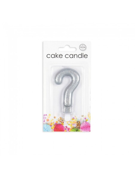 Glitter Kaars Zilver Vraagteken //