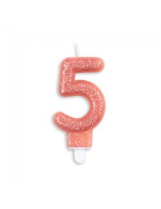 Glitter Kaars Rosé Goud Nummer 5 //