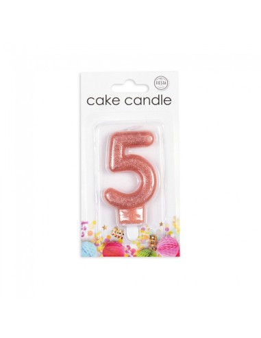 Glitter Kaars Rosé Goud Nummer 5 //