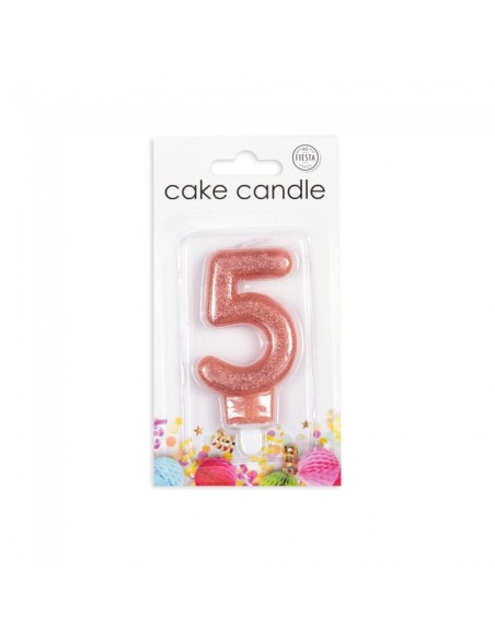 Glitter Kaars Rosé Goud Nummer 5 //