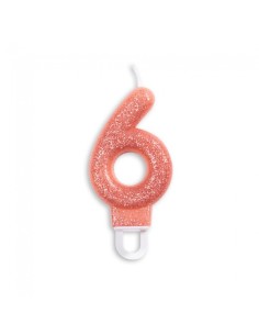 Glitter Kaars Rosé Goud Nummer 6 //