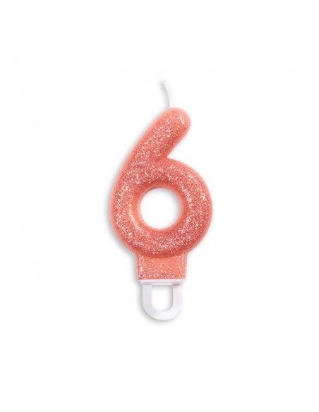 Glitter Kaars Rosé Goud Nummer 6 //