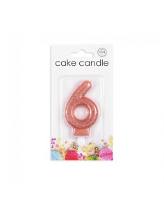 Glitter Kaars Rosé Goud Nummer 6 // 2