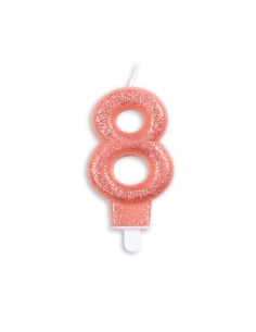 Glitter Kaars Rosé Goud Nummer 8 //