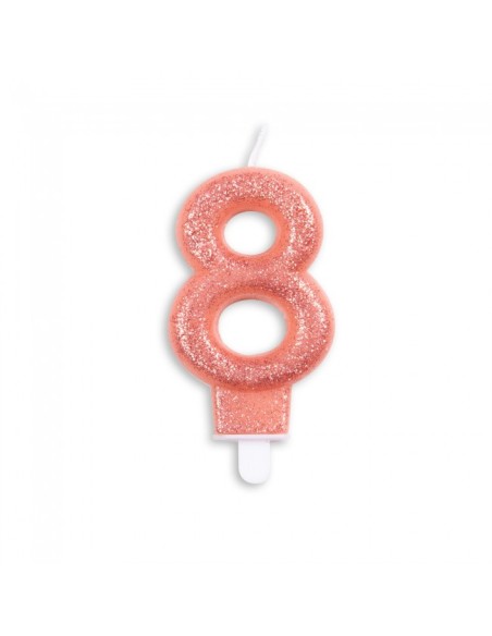 Glitter Kaars Rosé Goud Nummer 8 //