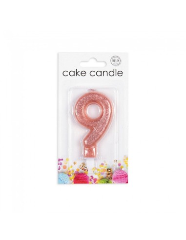 Glitter Kaars Rosé Goud Nummer 9 //