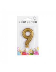 Glitter Kaars Goud Nummer 9 // 2