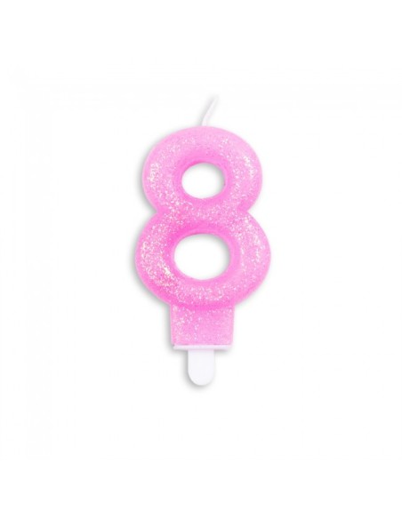 Glitter Kaars Roze Nummer 8 //