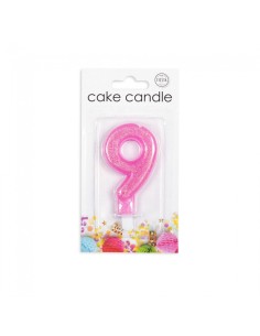 Glitter Kaars Roze Nummer 9 // 2